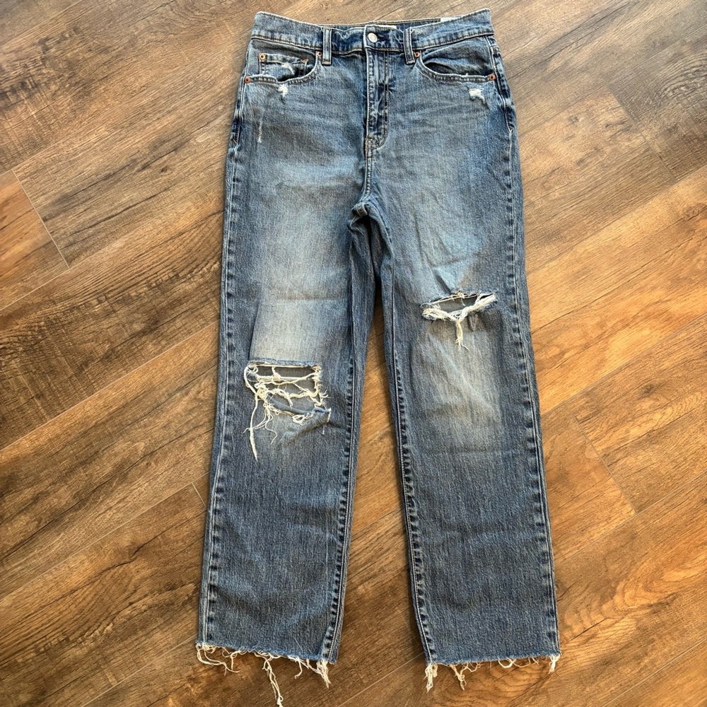 Daze Women’s 28 Tough Love Casual Distressed Cropped‎ Jeans Classic Blue Organic